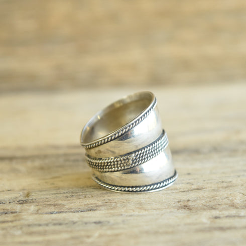Sterling Silver Cigar Band Ring - Size 9